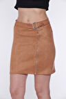 Fermuar Detaylı Süet Etek | 38