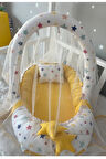Nest Karışık Yıldızlı Sarı Cibinlik Ve Oyuncak Askılı Lüx Tasarım Jaju-babynest Anne Yanı