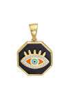 Siyah Mineli Sekizgen Altın Göz Kolye Ucu
