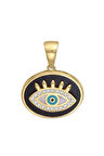 Siyah Mineli Oval Altın Göz Kolye Ucu