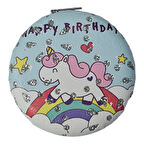 El Aynası - Unicorn - Tekboynuz Desenli Katlanır Yuvarlak Makyaj Aynası - Cep, Çanta Aynası