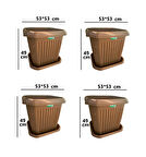 4 Adet Yüksek Kalite Plastik 72 Litre Kare Büyük Boy Bahçe Balkon Salon Çiçek Yada Ağaç Saksı 53*53*49 cm Tabaklı 