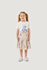 Kız Çocuk Pamuklu T-Shirt Keten Etekli Yazlık Takım 6-9 Yaş