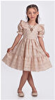 Kız Çocuk Lastikli Kısa Karpuz Kollu Kolyeli Elbise ELB.2682-Z