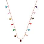 Zirkon Taşlı Pırlanta Montür Rose Altın Kaplama Sallantılı Renkli Taşlı Damla Gümüş Kolye