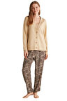 Penye Mood Kadın Comfortlux Üçlü Bej Pijama Takımı 9526