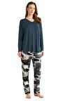 Penye Mood Kadın Petrol Pijama Takım 9726