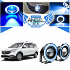 Dacia Lodgy Uyumlu, Universal Mercekli Led Angel Sis Farı, 76mm Buz Mavi Renk