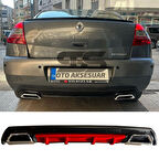 Renault Megane 2 Sedan Difüzör Arka Tampon Eki 2 Egzoz Çıkışlı Kırmızı Lüx Tip