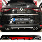 Renault Megane 4 Difüzör Arka Tampon Eki 2 Egzoz Çıkışlı Kırmızı Lüx Tip