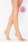 biçomi 12 Adet Kadın Diz Altı Parlak Fit 15 Denye Çorap Ten