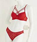 biçomi Kırmızı Destekli Çift Çapraz Dantelli Sütyen Takımı 4307