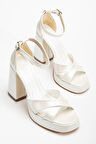 Pekin Beyaz Sedef Cilt Platformlu Açık Burunlu Kalın Topuklu Ayakkabı