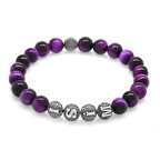 Mor Kaplangözü Metal Kombinli Kişiye Özel İsim Yazılı Küre Kesim Doğaltaş Bileklik