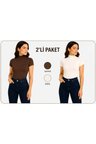 body yarım balıkçı yaka kısa kol örme kumaş viskon body 2 li paket