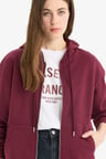 Relax Fit Kapüşonlu Basic Düz Kalın Kumaş Fermuarlı Sweatshirt