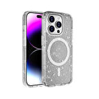 iPhone 15 Pro Kılıf Magsafe Destekli ve Renkli Simli Sert Şeffaf TPU Silikon Kapak Royal Case/Allstar