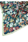 Buqle Jan Jan Çiçek Desenli Saten Eşarp - 100x100 cm