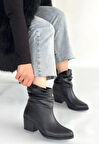 BİÇOMİ Lukana Siyah Cilt Topuklu Körüklü Bot