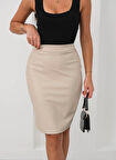 BİÇOMİ Arkadan yırtmaçlı kalem etek bej