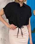 BİÇOMİ Sıfır kollu bağlamalı crop gömlek siyah s255359