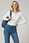 BİÇOMİ Çıtçıt Detaylı Bluz Beyaz T4343