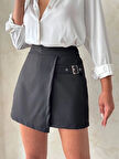 BİÇOMİ Kadın tokalı şort etek siyah s25449