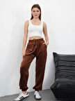 BİÇOMİ Paça lastikli kadife eşofman kahve md34