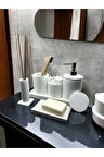 Kırık Beyaz Beton Banyo Set, Sıvı Ve Katı Sabunluk,diş Fırçalık,mumluk,pamukluk,tepsi