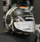 Sway 737 Şeffaf Vizörlü Güneş Gözlüklü Yarım Motosiklet Scooter Kaskı 2XL Beden Gemini Beige Black