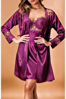 Kadın Saten Kimono & Gecelik İkili Takım L.N0.U1.RT.22