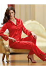 Kadın Saten Kırmızı Pijama Takımı İki Parça L.N0.U1.RT.07
