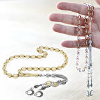 Kararmaz Metal Ayyıldız Püsküllü Arpa Kesim Şeffaf Beyaz Ateş Kehribar Tesbih