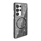 Samsung Galaxy S25 Ultra Kılıf Magsafe Şarj Özellikli Parlayan Simli Okso Kapak