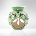 Çinili Lotus Buhurdanlık, Seramik Aromaterapi Mumluk, Çini Desenli Uçucu Yağ Yakıcı Buhur