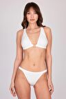 Gold Halka Detaylı Beyaz Üçgen Bikini Takımı
