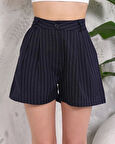 Çizgili düğmeli şort siyah s2551251