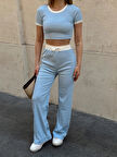 Crop pantolon biyeli takım mavi
