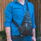 Lederax Hakiki Deri Göğüs Çantası Küçük Boy Bodybag  LD535