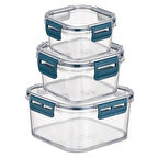 Bst® 3'lü Pratik Silikon Contalı Sızdırmaz Kapaklı Sağlam İstiflenebilir Saklama Kapları