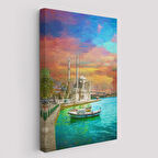Ortaköy Cami Ve Boğaz Köprüsü Yağlıboya Görünüm Kanvas Duvar Tablosu-5946