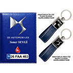 Plakanıza Özel DS Automobiles Logolu Lacivert Ruhsat Kabı ve Anahtarlık