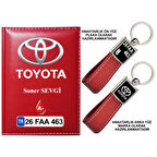 Plakanıza Özel Toyota Logolu Kırmızı Ruhsat Kabı ve Anahtarlık