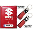 Plakanıza Özel Suzuki Logolu Kırmızı Ruhsat Kabı ve Anahtarlık
