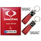 Plakanıza Özel Sangyong Logolu Kırmızı Ruhsat Kabı ve Anahtarlık
