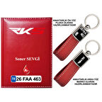 Plakanıza Özel RKS Logolu Kırmızı Ruhsat Kabı ve Anahtarlık