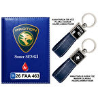 Plakanıza Özel Proton Logolu Lacivert Ruhsat Kabı ve Anahtarlık