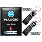 Plakanıza Özel Pıaggıo Logolu Siyah Ruhsat Kabı ve Anahtarlık