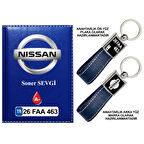 Plakanıza Özel Nıssan Logolu Lacivert Ruhsat Kabı ve Anahtarlık