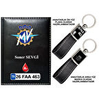 Plakanıza Özel Mvagusta Logolu Siyah Ruhsat Kabı ve Anahtarlık